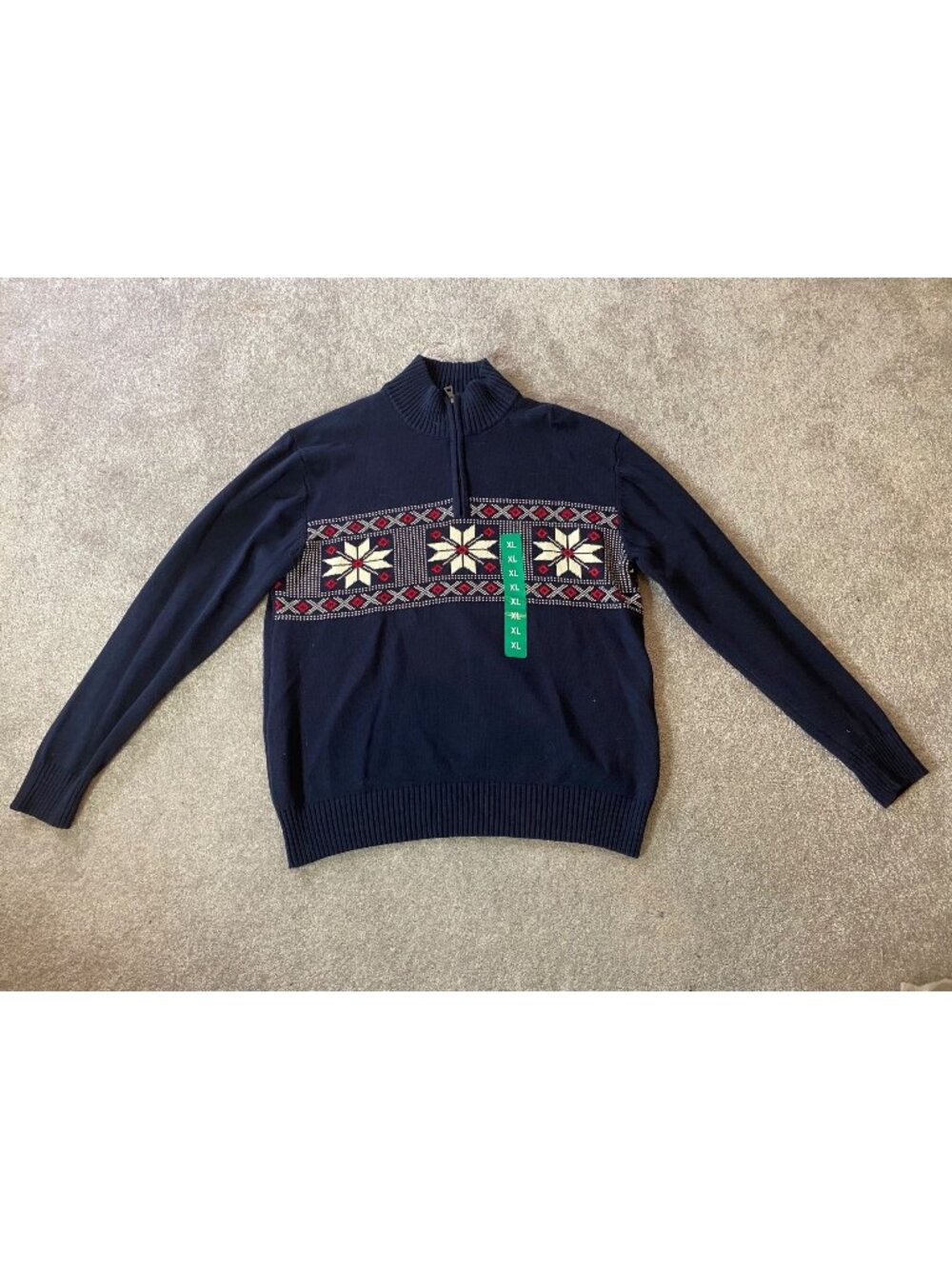NWT Weatherproof Vintage Navy Half-Zip Sweater Nordic Pattern 100% Cotton
